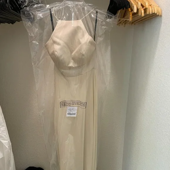 Sorella Vita Dresses | Sorella Vita Satin And Chiffon Champagne Halter Bridesmaid Dress | Color: Cream/Tan | Size: 8 | Jacquelynmoo778's Closet Sorella Vita Dresses | Sorella Vita Satin And Chiffon Champagne Halter Bridesmaid Dress | Color: Cream/Tan | Size: 8 | Jacquelynmoo778's Closet